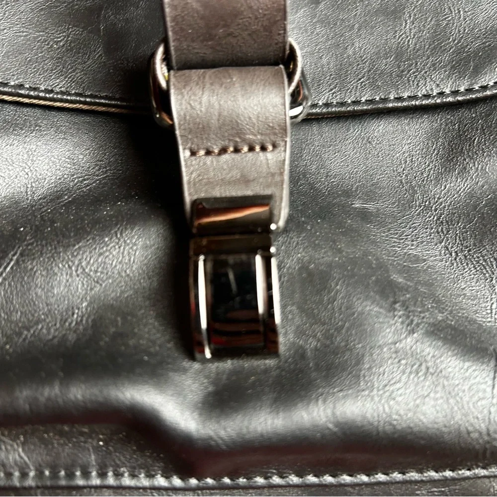 Professional Black and Dark Brown Leather Briefcase - Men's Business Bag
